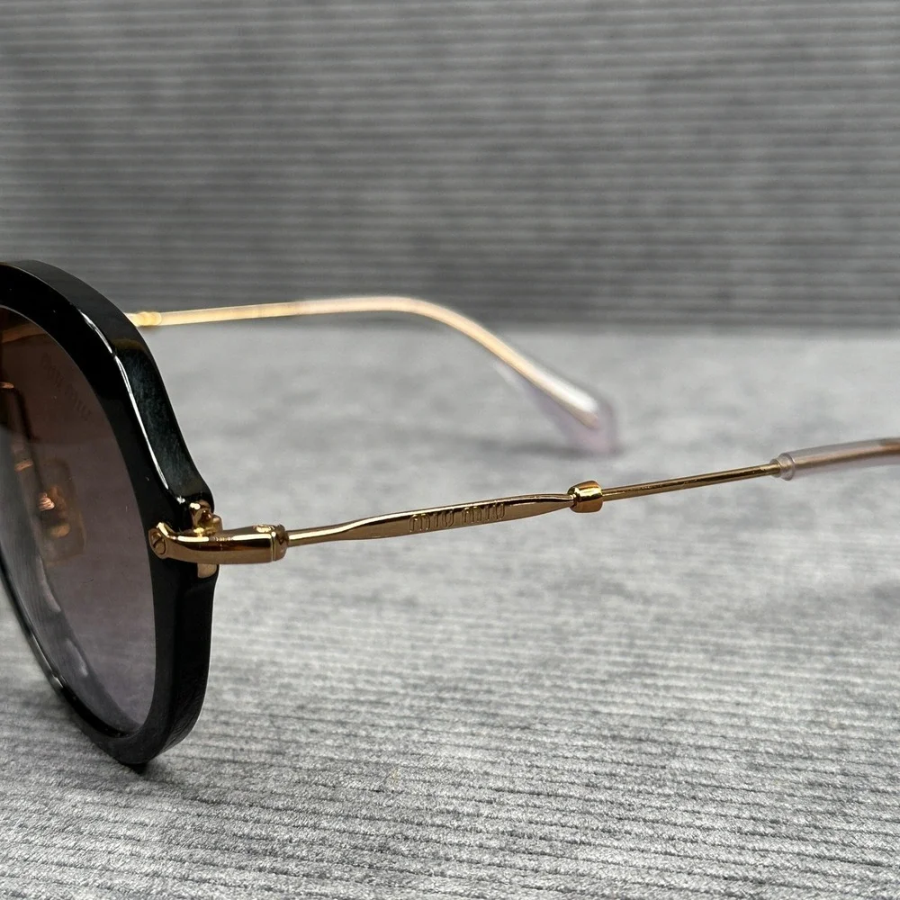 Miu Miu SMU 05Q Round Y2K Sunglasses Black Gold Metal Made in Italy 54-23-140